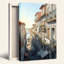 «European Riverfront Buildings Blue Tile Facades Balconies», art mural sur toile-132733480