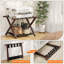 Porte-bagages pliant en bambou avec tablette de rangement en tissu