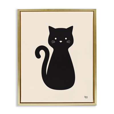 Feline Grace Black Cat Grey Framed Floater Canvas Wall Art by Jessica Beck