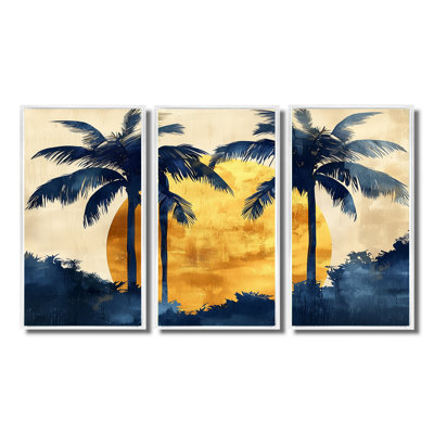 «Blue and Gold Palm Trees Scenery I», ensemble d'art mural palmiers