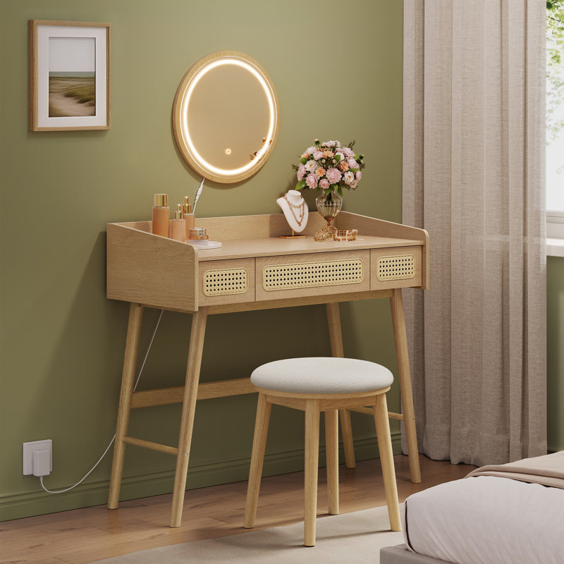 Boho Vanity With Stool, Oak Beige