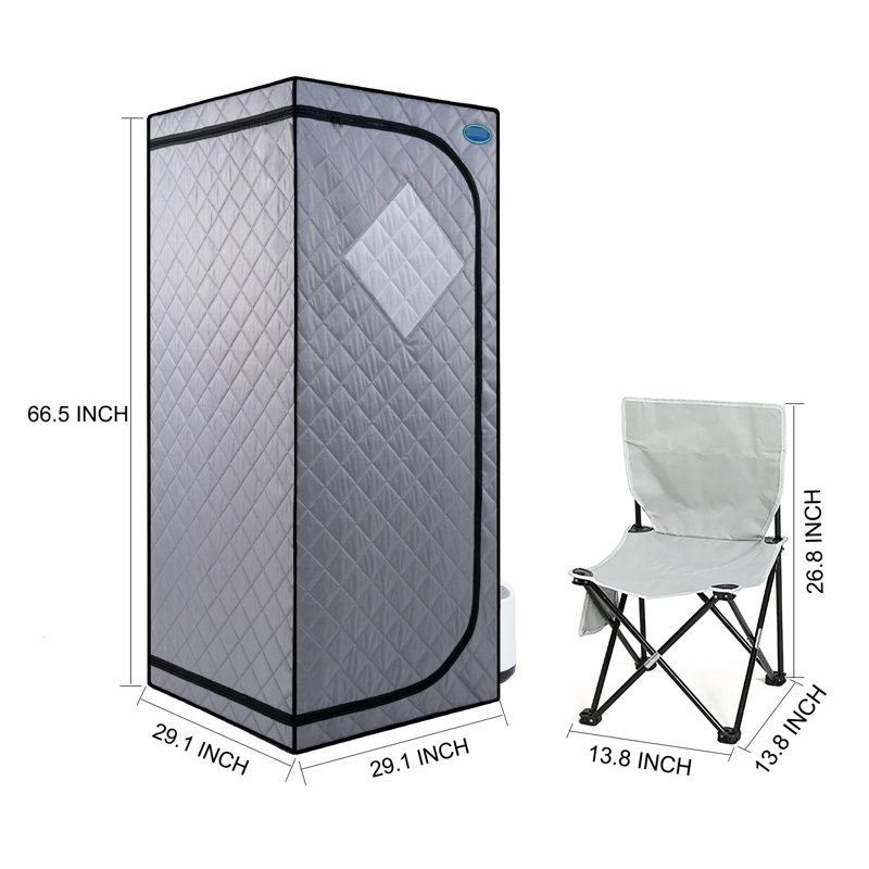 Portable Steam Tent - Home Spa Serenity Space. Grey Color. 2.2L Pot. 150F Max Heat. . Remote With Timer. Foldable Chair. Waterproof Material. Easy Install & Move. , Leakage-, Protected. 9 Gear
