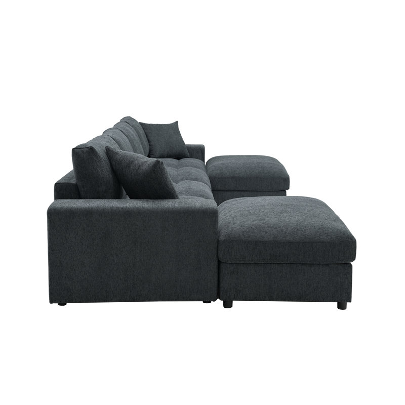 Canapé modulaire réversible avec repose-pieds Anchoretta, Chenille gris-bleu