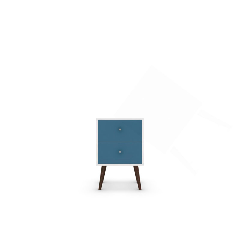 Table de chevet 18 po en bleu turquoise et blanc (2 tiroirs), Bleu aqua