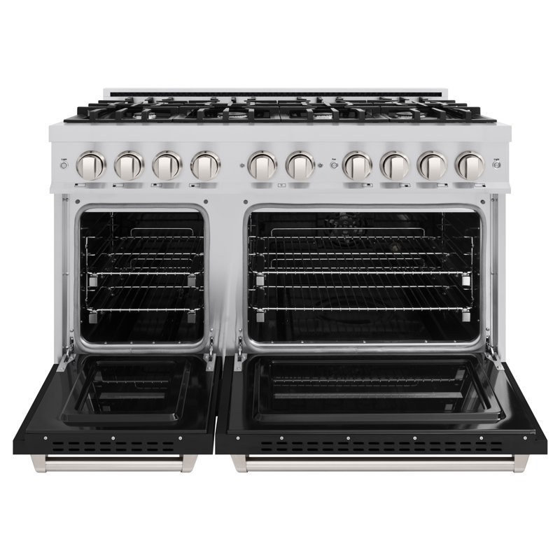ZLINE 48" Classic Double Oven Dual Fuel Range w/ 8 Burner Cooktop & White Matte Doors, Black