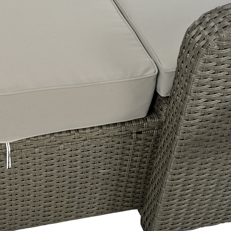 Chaise longue double en rotin PE pour 2 personnes avec dossier réglable et coussins, Gris