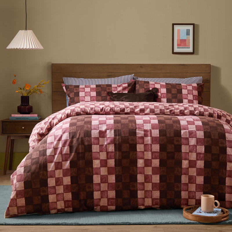 Huxley Cotton Blend Chequered Duvet Cover Set, Single Duvet Cover + 1 Standard Pillowcase