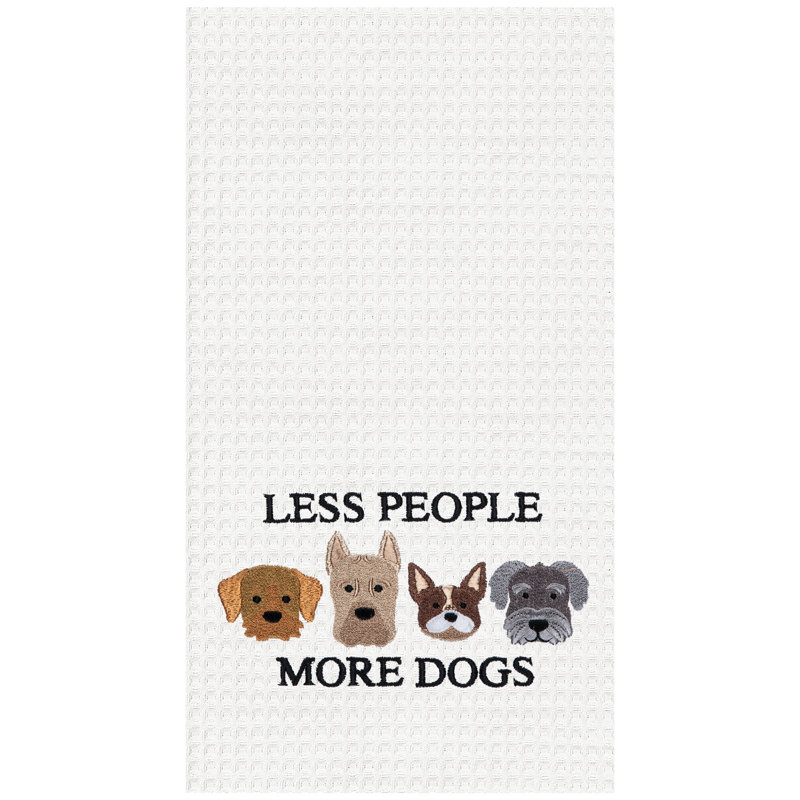 Serviette brodée « Moins de personnes, plus de chiens » pour la cuisine et la salle de bain