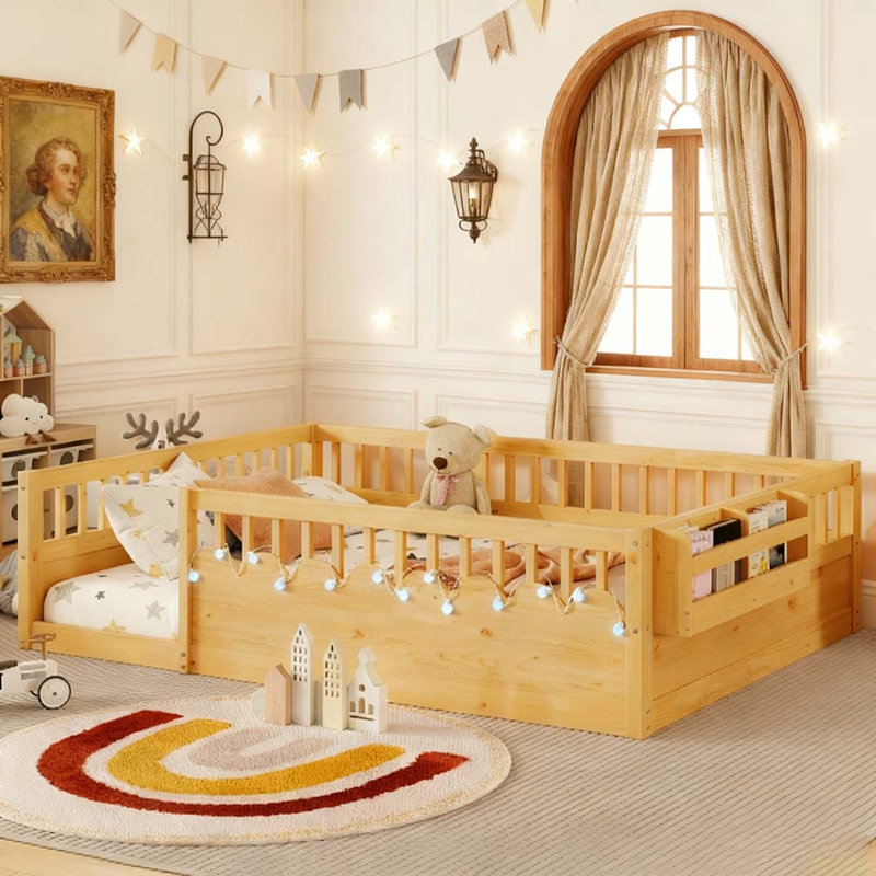 Base de lit au sol avec rails hauts, Naturel, Simple