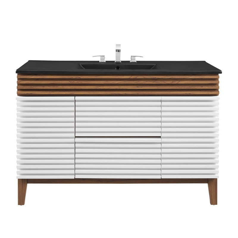 Modway Render 48" Single Sink Bathroom Vanity, White/Walnut