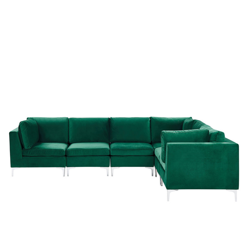 Ester 6 Seater Velvet Corner Sofa , Green, Right Hand Facing