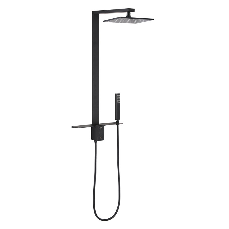 Wall Mounted Rectangular Rain Shower Head Set With Handheld Shower, Matte Black