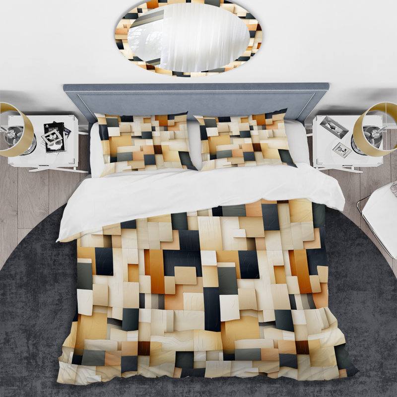 Abstract Taupe Blockchain Blocks I - Ensemble de housse de couette géométrique