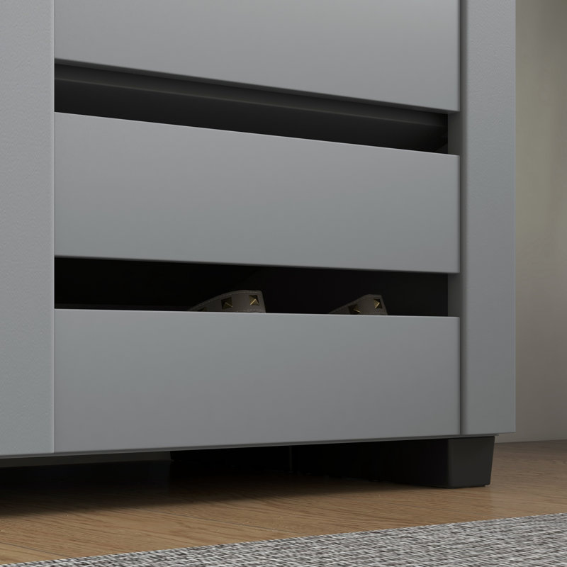 HOMCOM Narrow Shoe Cabinet 5-Tier for Entryway 2 Slatted Doors, Grey