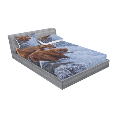 Grizzly Bears Fishing in the River Waterfalls Cascade in Alaska Nature Camp View Sheet Set -  East Urban Home, 70BF06A844554155B12BC3C7BD8F7329