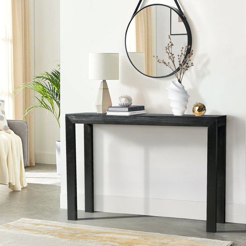 46” Solid Wood Entryway Table Narrow Console for Foyers & Hallways, Black