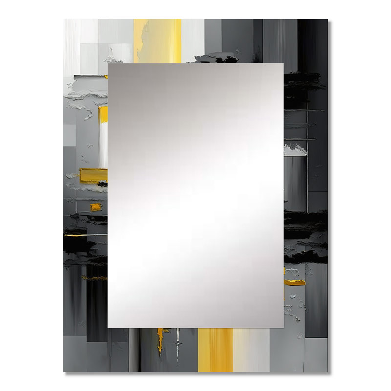 Abstract Geometric Black And Yellow V - Geometric Mirror, Modern Unique Wall Mirror, Printed Metal Art, 32" x 24"