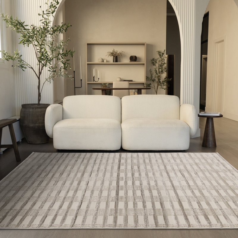 Tapis d'intérieur moderne rayé brun clair contemporain, 7 pi 10 po x 10 pi 6 po