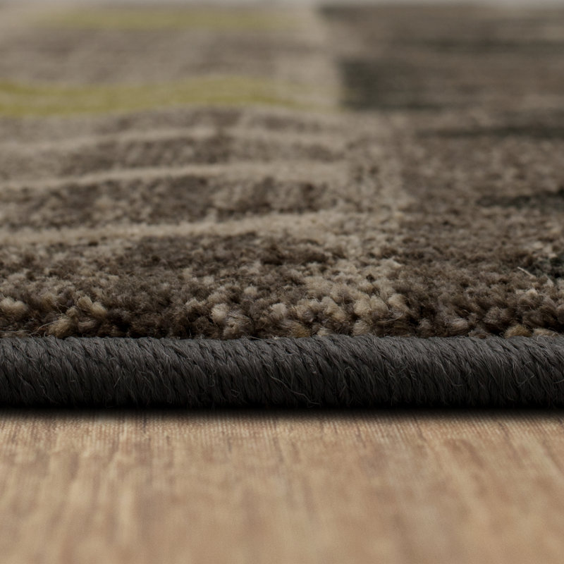 Gray and Black Geometric Polyester Area Rug, 9'6" x 12'11"