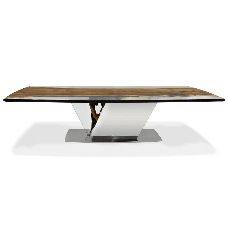 Walnut Metal Base Dining Table, H76 x L305 x W122cm