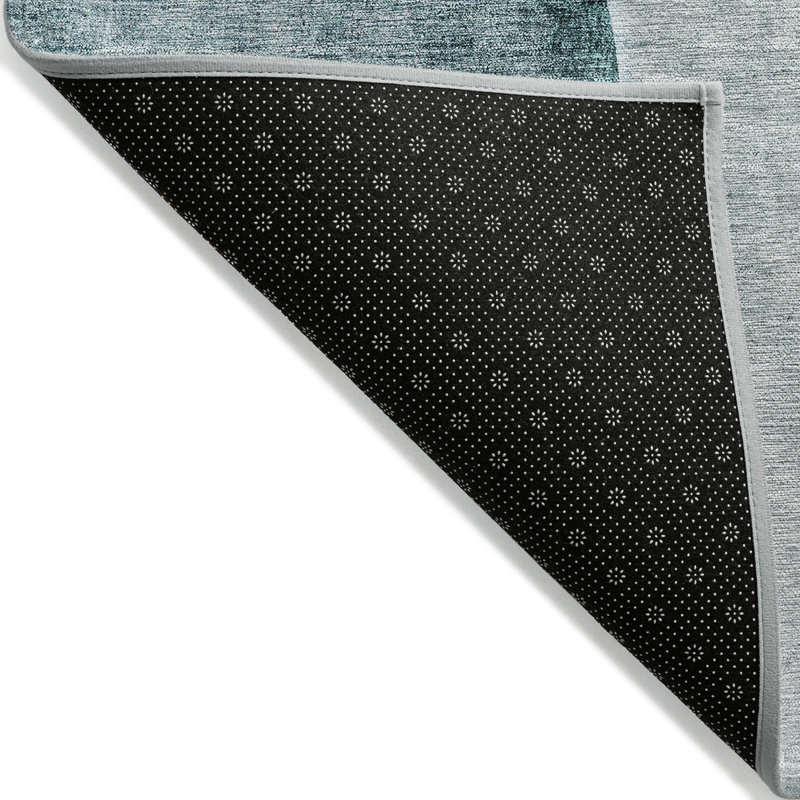 3' X 5' Teal Blue Aqua And Gray Abstract Washable Indoor Outdoor Area Rug