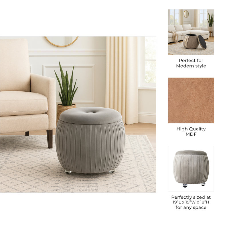 Sagebrook Home 19" Newry Black Velvet Storage Stool, Taupe