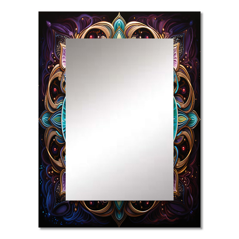Ancient Colorful Magical Mandala - Boho Mandala Decorative Mirror, Traditional Large Wall Mirror, Printed Metal Art