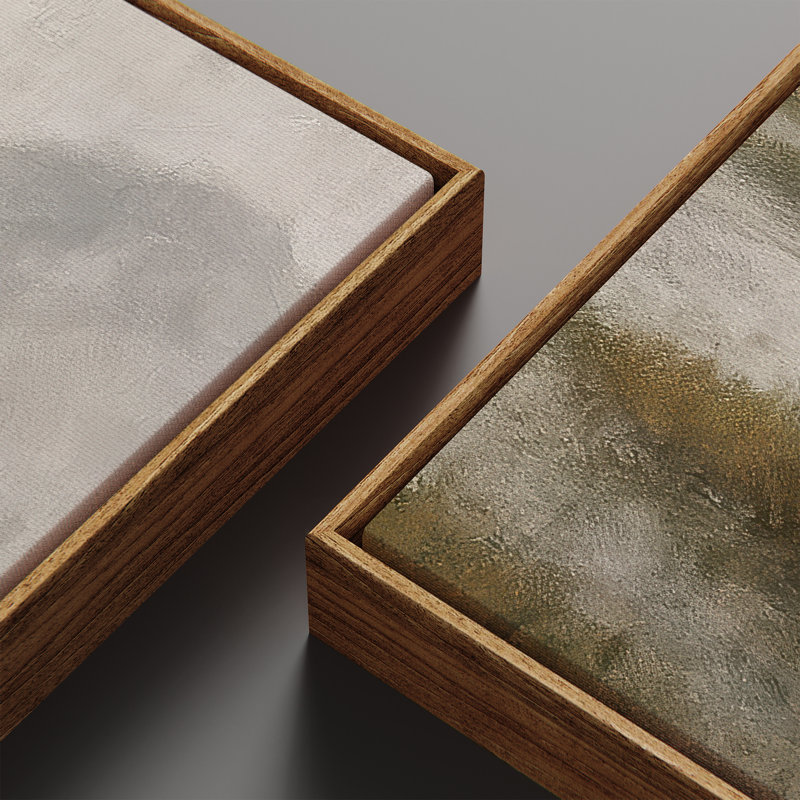 «Misty Pine Forest Water Reflection», ensemble de 2 reproductions d'art encadrées sur toile 60 po, 2 pièces, Naturel