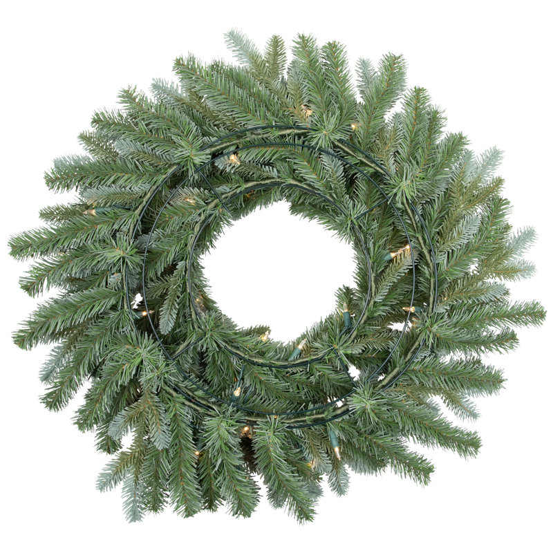 Couronne de Noël épinette artificielle bleue pré-éclairée, H 24 po x l 24 po x P 6 po