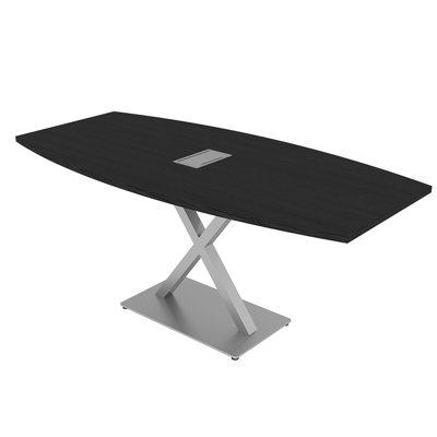 Table de conférence en forme de bateau avec base en X en métal | Unité électrique
