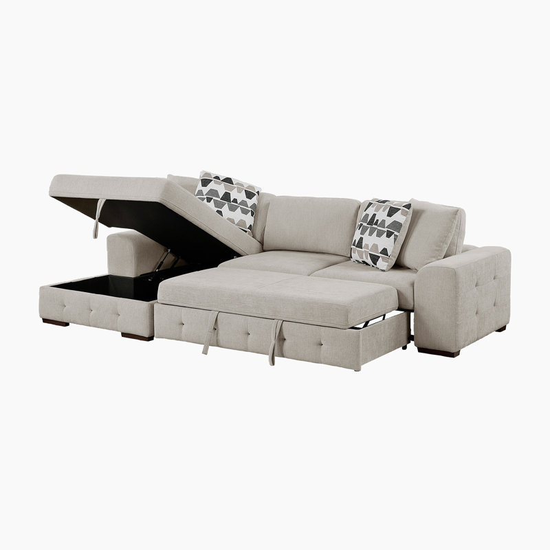 Odesser 115" W 2-Piece Chenille Sleeper Sectional, Left Hand Facing, Taupe Chenille