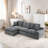 Free-combined Upholstered Sofa Couch With Double-layer Cushion, Side Pockets And Two Throw Pillows-1538244842