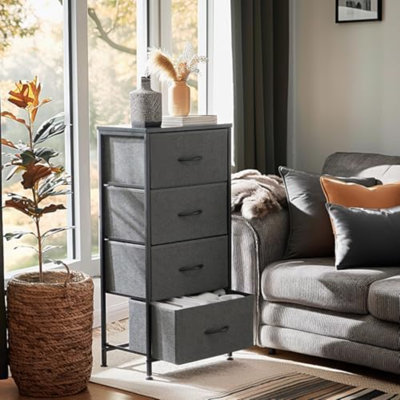 Nightstand Small Bedroom Dresser With 4 Fabric Drawers,Bed Side Furniture End Table, Wooden Top Cabinet Night Stand Dresser For Closet, Entryway, Dorm, Grey