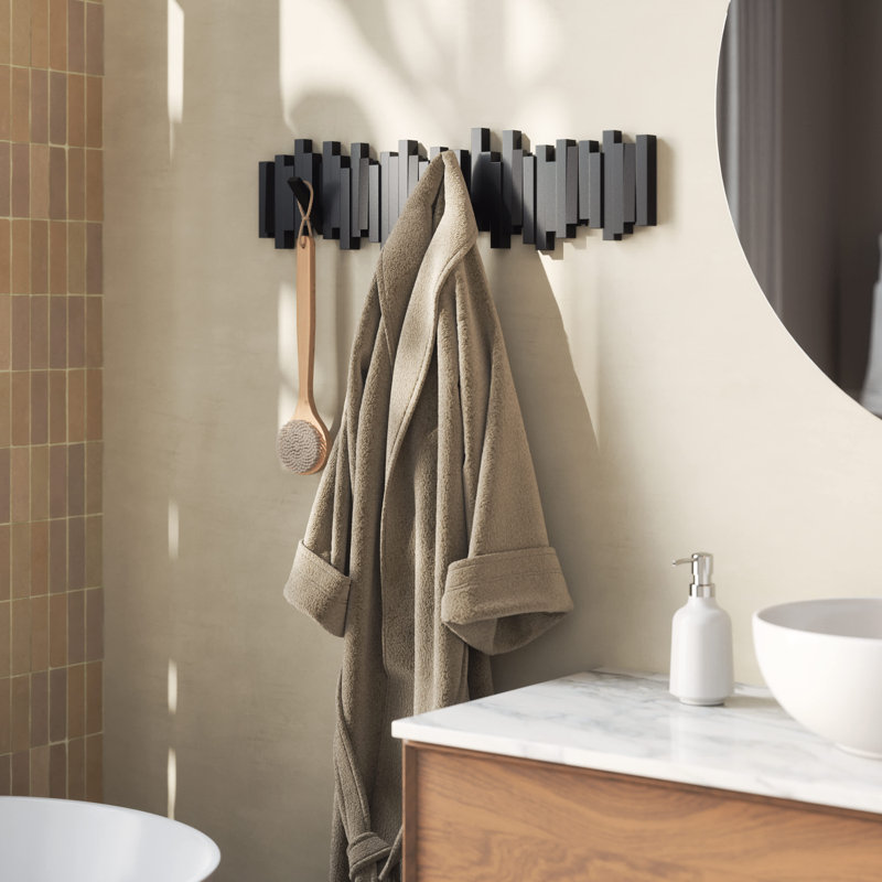 Sticks 8-Hook Wall-Mounted Coat Rack, Flip-Down Hooks for Entryway, Bedroom, Office, Black
