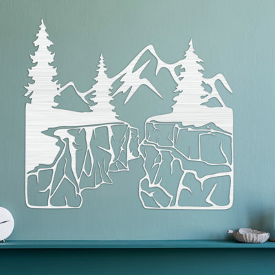 Décoration murale murale avec montagne, arbres et vallée - ACM argent (29,33 po x 32 po)