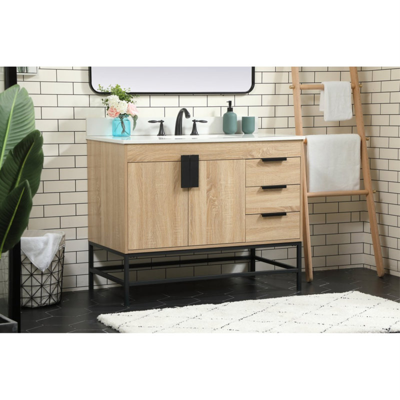 Eugene 42'' Single Bathroom Vanity with Engineered Marble Top, Mango Wood
