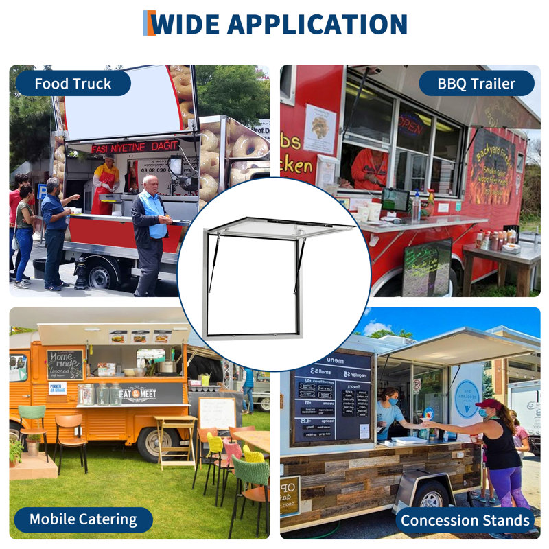 Commercial-Grade Concession Window for Food Trucks, Outdoor Markets, Mobile Vendors，85°Waterproof Awning Door with Dual-Point Security Lock， Aluminum Frame Service Opening (Glass Not Included)