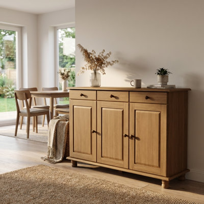 Rubi Solid Wood 3-Door 3-Drawer Sideboard Buffet, 50.6-Inch Wide Traditional Cabinet