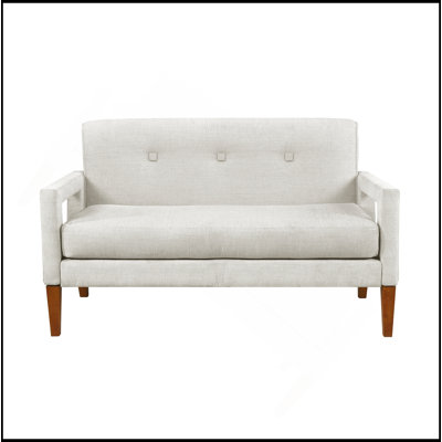 Causeuse en tissu d'ameublement en chenille beige avec pieds en bois massif