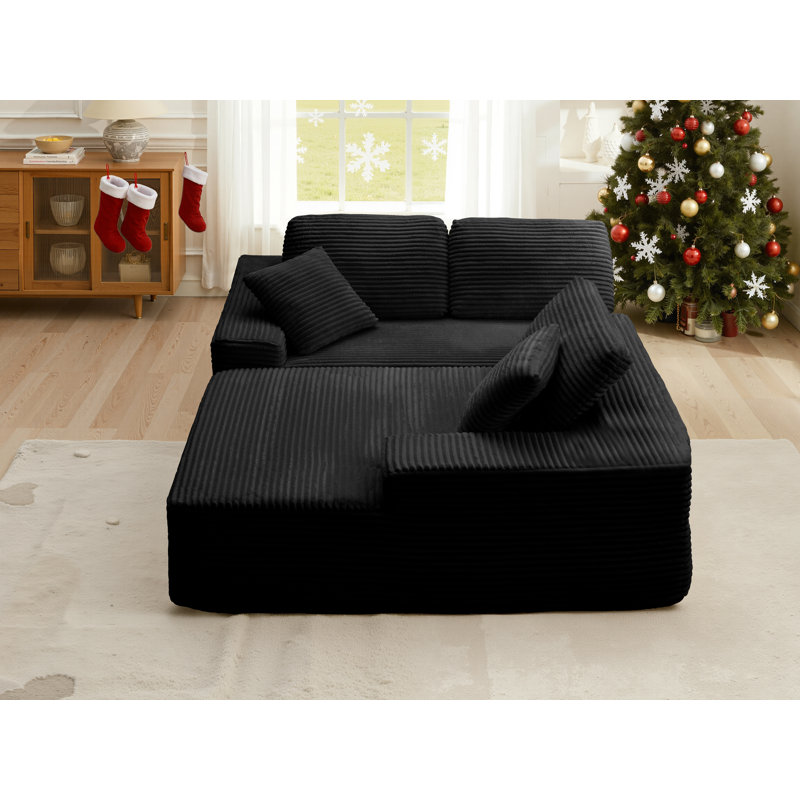 109” Corduroy Sectional Couch Sofa With L-Shape Chaise, Modern Modular Compression Sofa Couch Upholstered Couches For Living Room Bedroom, No Assembly Required