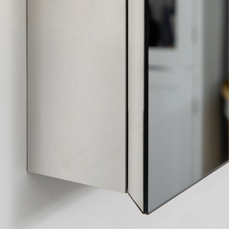 Armoire à pharmacie murale avec miroir, armoire de salle de bain à miroir murale avec porte à charnières, tablettes de rangement pour le salon et la salle de lavage, 15 po x 24 po, argent