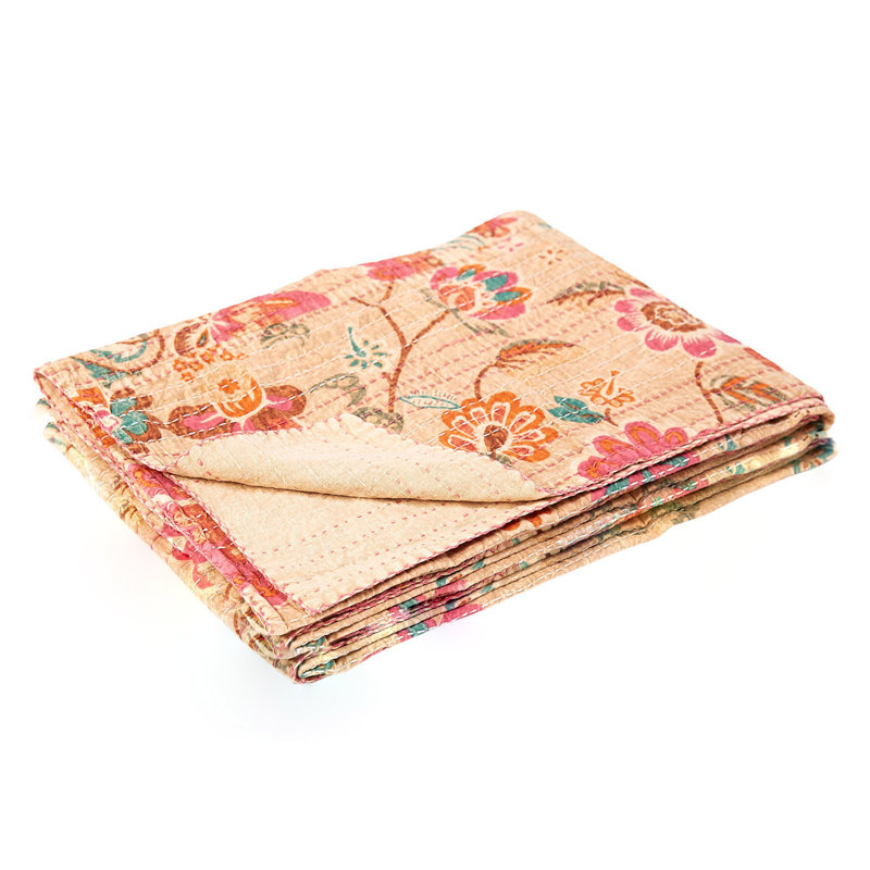Jeté en coton Kantha 50 po x 70 po blanc
