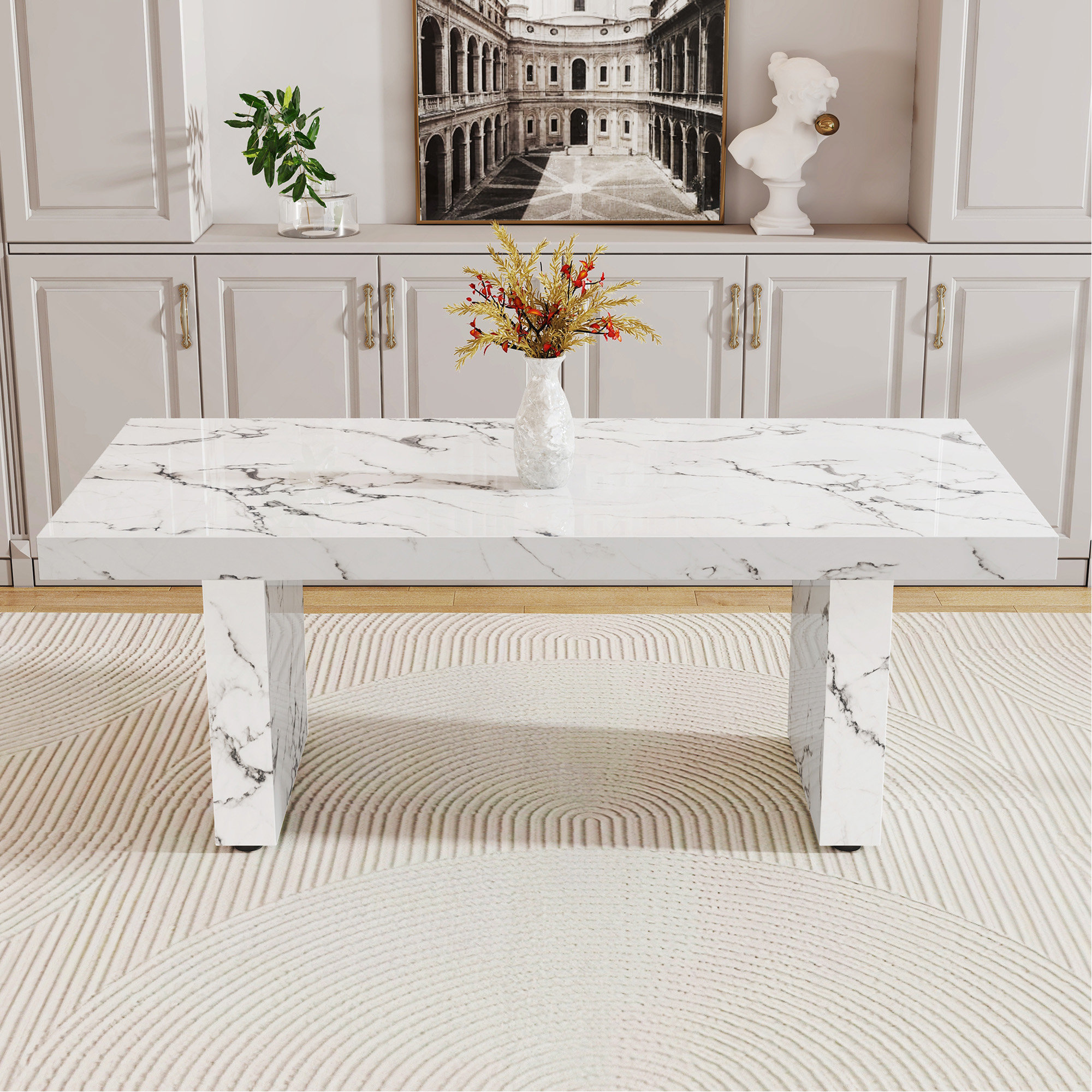 Mercer41 Luxurious Marble Pattern MDF Dining Table - A Choice Of Subtle ...