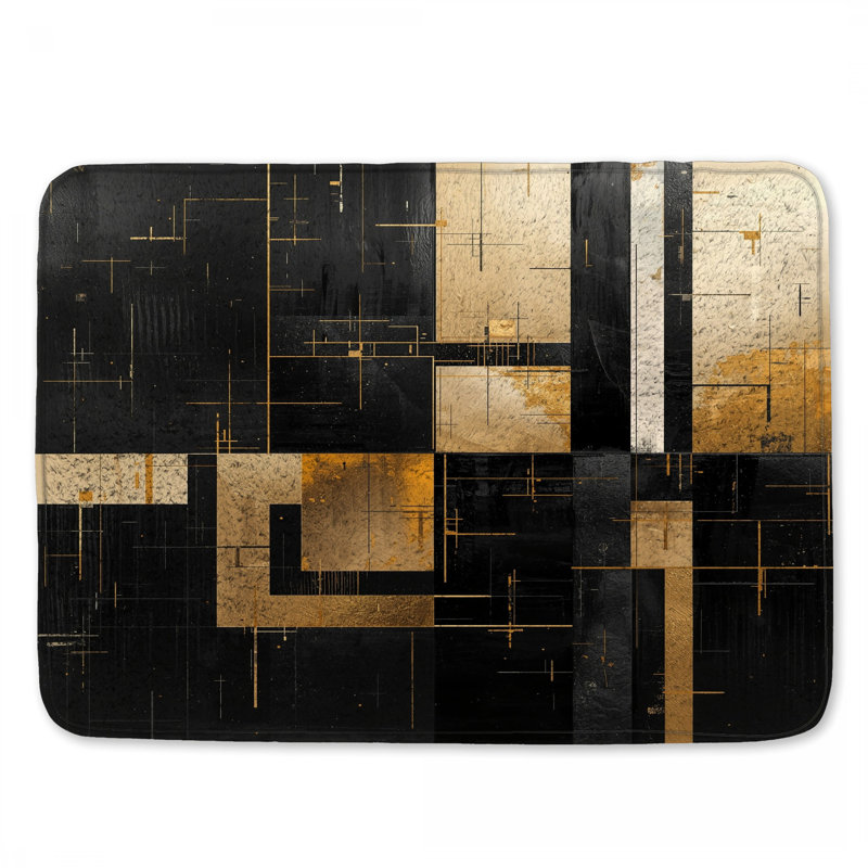 Black Geometry Bath Mat, 34in W x 21in L