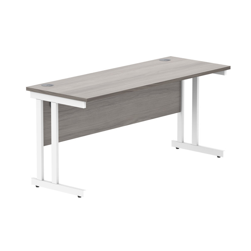 Kelson Steel Writing Desk, 73cm H x 140cm W x 80cm D, White, Grey Oak