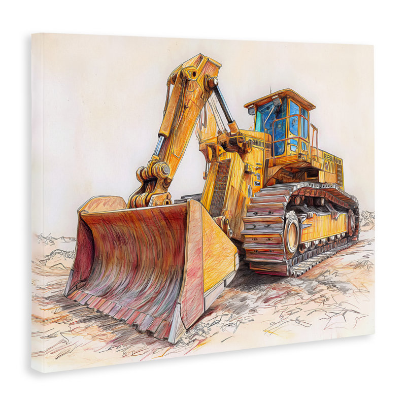 Dessin de bulldozer industriel, design par Steve Hunziker, H 24 po x l 30 po