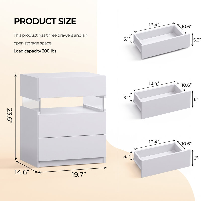 Ensemble de 2 tables de chevet à DEL Nightstands, Blanc pur