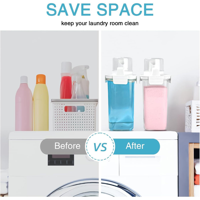 2‑Pack 61oz Refillable Plastic Laundry Detergent Dispenser, Laundry Room Storage Container with 6 Labels