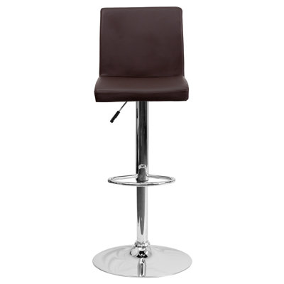 Tabouret de bar contemporain en vinyle à hauteur réglable avec dossier à panneau et base chromée Winnols