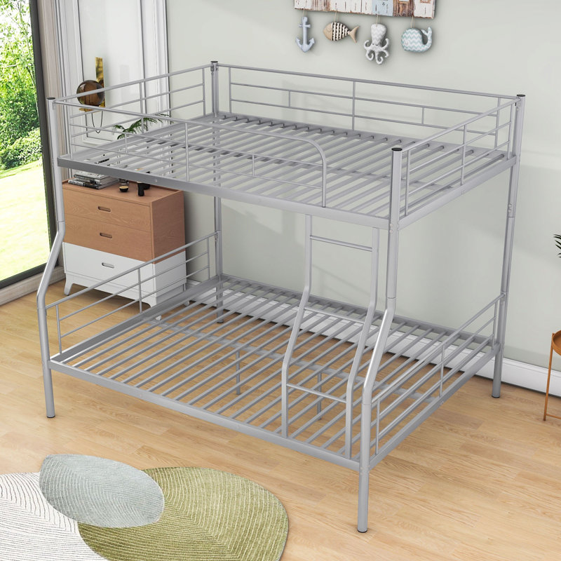 Alexza Kids Full XL Over Queen Metal Bunk Bed with Ladder, Silver